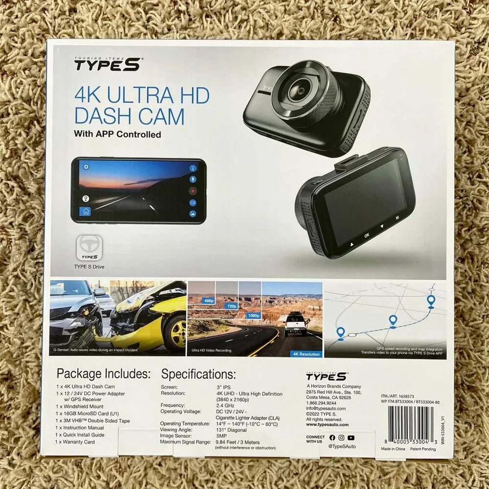 Type S Ultra HD 4K Dash Camera (New in Box Sealed)